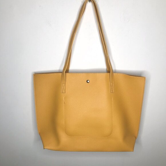Mustard Pebble Yellow Shoulder Handbag Tote w/ Tassel - Picture 5 of 7